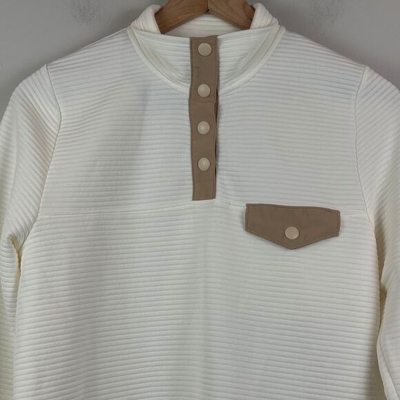 J.Crew Sweatshirt Women's Small Ivory Tan Quilted Snap-T Pullover Outdoor Active - Picture 3 of 8